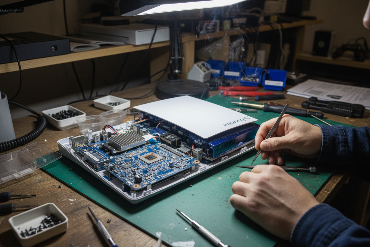 Une console cassé entrain d'étre réparer 